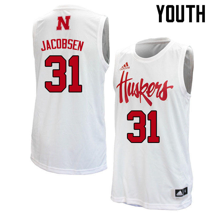 Youth #31 Cale Jacobsen Nebraska Cornhuskers College Basketball Jerseys Sale-White - Click Image to Close